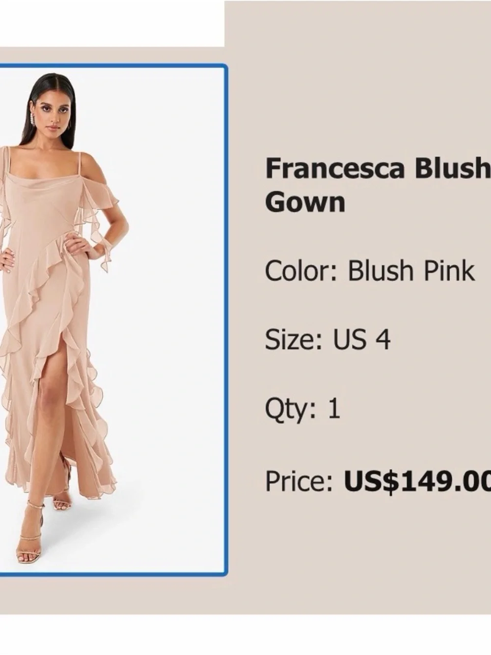Azazie Blush Cold-Shoulder High-Low Ruffle Gown - Picture 2 of 4